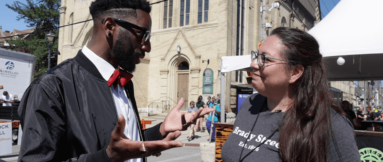 Christopher DeAngelo Gilbert explores Wisconsinbly at Brady Street Festival on Milwaukee's east side.